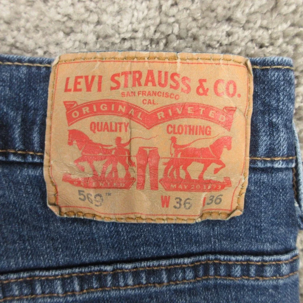 Levis Jeans Mens 36x36 Blue 569 Loose Straight Faded Whisker Baggy Denim Pants
